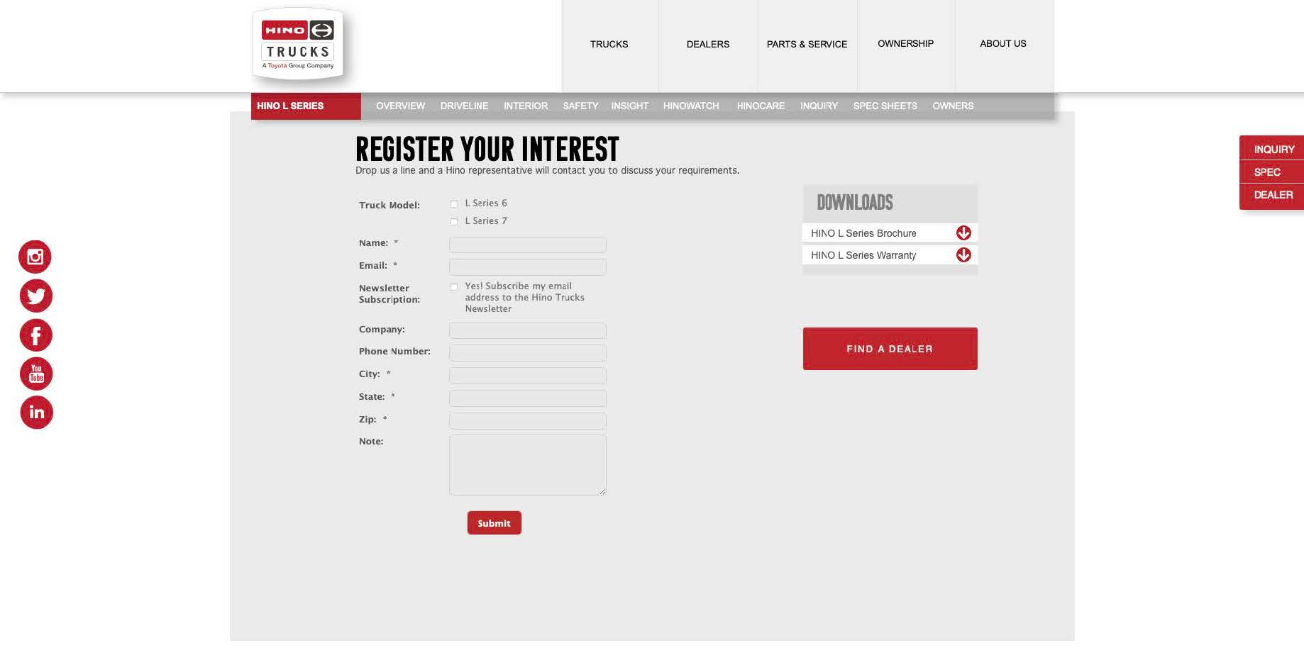 Screenshot of a Hino webform