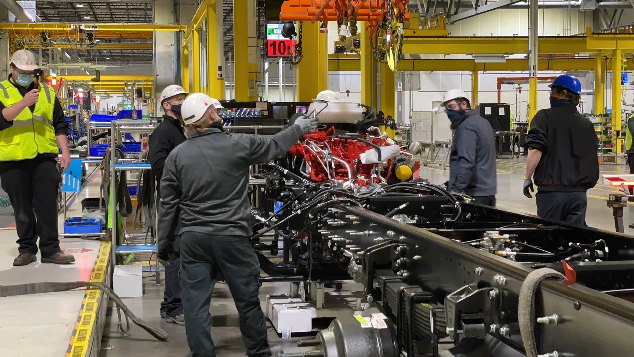 Photo of a Cummins engine on the production line